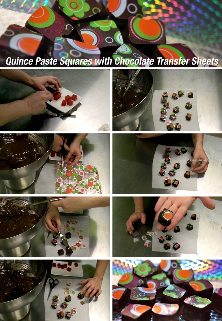 Quince Paste Squares with Hippy Chocolate Transfer Sheets
